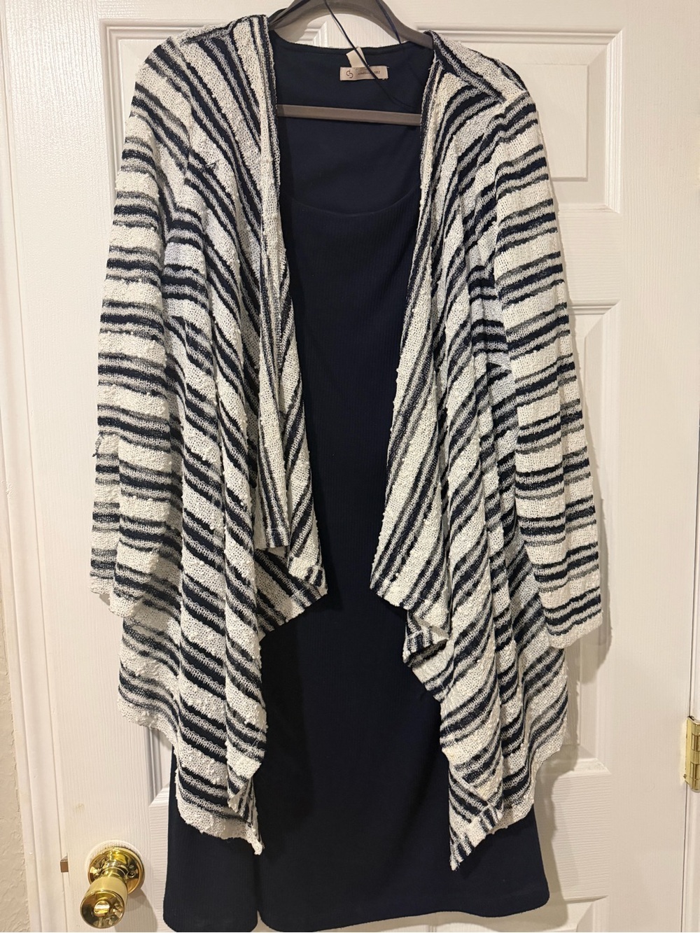 Women’s Open-Front Striped Drape Cardigan - Black & White